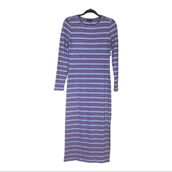 1 State Dress Womens Small Multicolored Rouge Metallic Striped Midi Side Slit‎ - Picture 1 of 10
